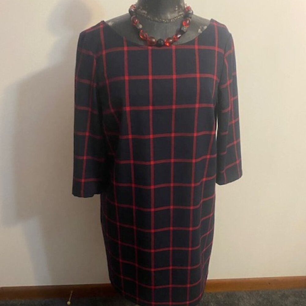 MNG Casual by MANGO Navy Blue/Red Plaid shift dress, size M